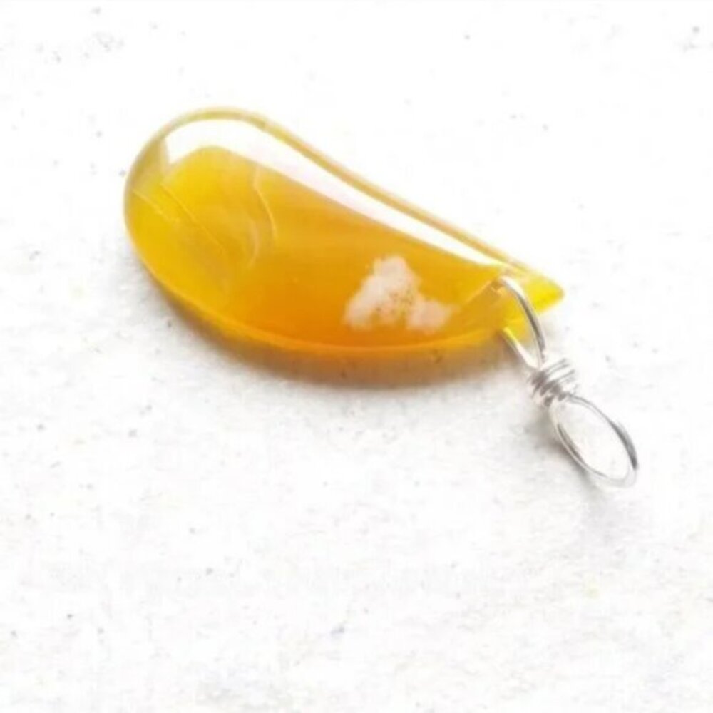 Honey Yellow Tangerine Agate Teardrop Pendant • Vibrant Spring Sunshine Drop - Picture 2 of 9